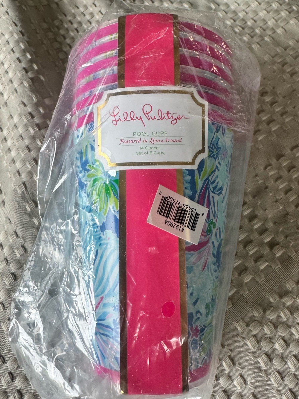 Lilly Pulitzer Hot Pink & Tropical Blue Floral Pool Cups - Set of 6